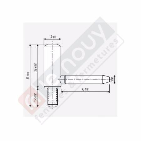 Fiche mâle pour menuiserie PVC Blanc M7x40