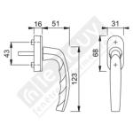 Poignée de fenêtre en aluminium 7X42 F9 Secustik®, pour fenêtre à ouverture oscillo-battant